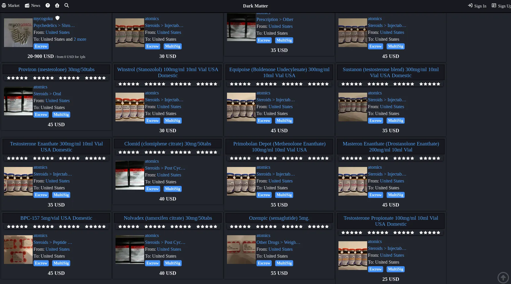 Additional screenshot of Dark Matter Market demonstrating security features and vendor interface